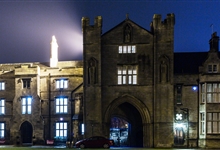 The exterior of the Visitor Centre at night