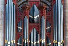 Peterborough Cathedral organ seen from the choir stalls